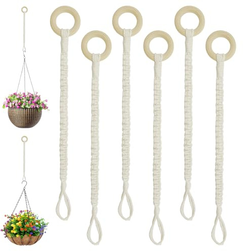 HINGTAI 6-teilige Pflanzenhänger-Verlängerung aus Seil mit Verstellbarer Ringkette aus Holz zum Aufhängen von Pflanzenzubehör, handgefertigte praktische Artikel, ideal für Dekorationszubehör im