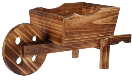 IMIKEYA Carriola in Legno Portafiori Decorativa Vintage Multifunzionale per Piante da Interno e Giardino, Vaso Unico per Piante Grasse e Oggetti Decorativi