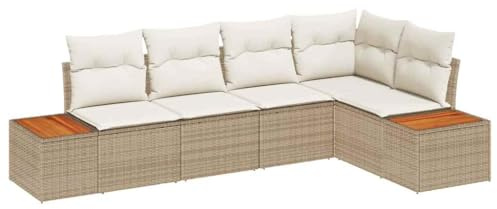 vidaXL 5-teiliges Garten-Sofa-Set mit Kissen, stylisches beiges Poly-Rattan, modulares Design für die Terrasse, bequemes Sitzen im Freien, Loungesofa, Gartenmöbel, Patio-Lounge