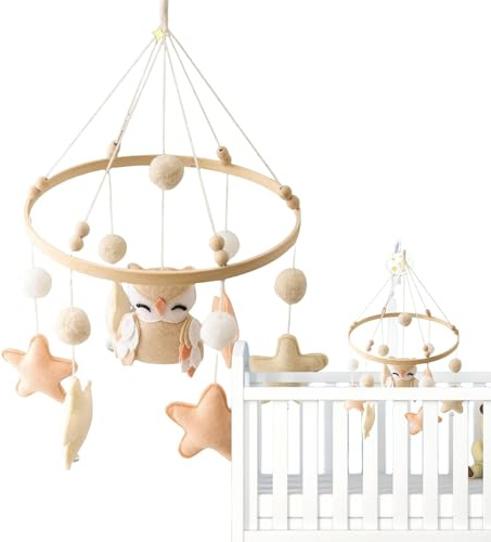 Baby Mobile | Babyzimmer Deko Kinderbett Mobile | weiches sensorisches Spielzeug mit neutralem Design handgemachte Dekoration für Mädchen zum Spielen im Kinderzimmer und Zuhause