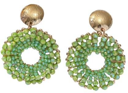 Boucles D'Oreilles Pendantes Vertes pour Femmes, Perles De Millet D'Été, Boucles D'Oreilles Bohèmes pour Vacances À La Plage, Bijoux De Fête Artisanaux