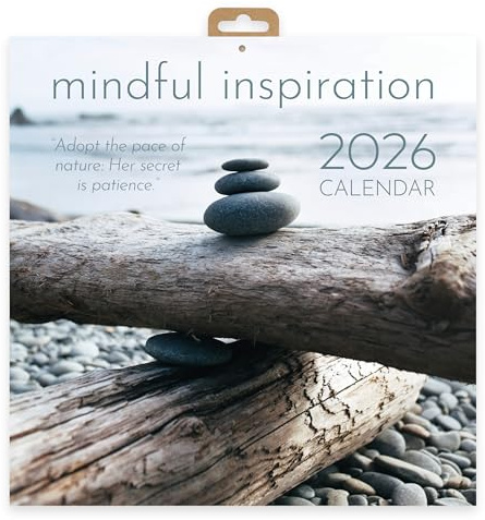 Mindful Inspiration - Calendario de pared cuadrado 2026, planificador mensual con citas inspiradoras e imágenes relajantes, calendario de bienestar motivacional