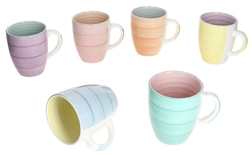 MamboCat Pastello 6er Set Kaffeebecher mit Henkel I 320 ml I bunte Steingut-Becher mit Pastell-Farben für 6 Personen I Tassen für Heißgetränke wie Tee, Kakao & Co