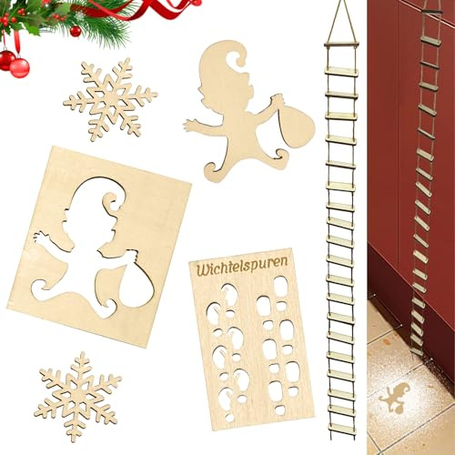 Wichtelschablone Fußabdrücke, Wichtel Schablone Fenster, Wichtel Schablone Weihnachten, Weihnachtswichtel Elf Fußabdrücke, Holz Wichtel Schablon, Wichtel-Strickleiter, für Glass Door Floor
