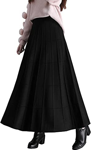 Artykey Gonna Lunga Donna Inverno Morbid Maglia Vintage Elegante Vita Alta Maxi Skirt Vita Elastica Gonne Plissettata Nero D