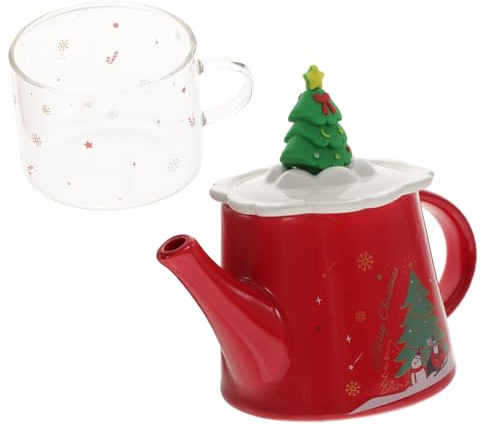 ERINGOGO Set Teiera in Ceramica e Tazza Natalizia Portatile, Design Compatto Antiscivolo, Resistente Al Calore, Per Casa e Ufficio, Edizione Festa Di Natale