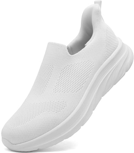 Dhinash Zapatillas Casual para Hombre Sin Cordones Calzado Deportivo Calzados para Correr en Asfalto Zapatos de Tenis Zapatillas Deportivas Zapatos de Running Blanco Talla 41