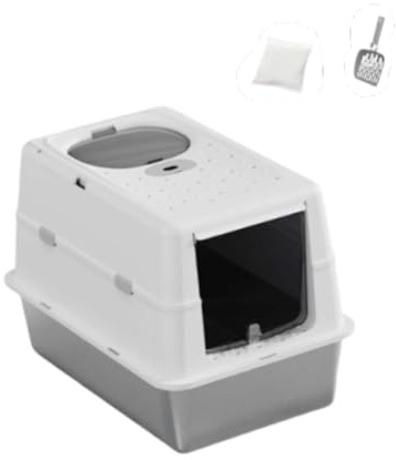 KiBcsLic Caja de Arena para Gato con Diseño Convertible de Acero Inoxidable Bandeja Cubierta con Tapa Removible Control de Olores Y Pala para Limpieza Adecuada, Blanco Grande