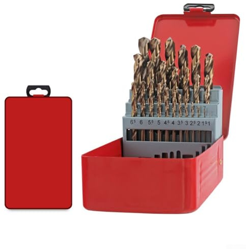Titanbeschichtetes HSS-Bohrer-Set für Metall und Kunststoff mit geradem Schaft, 13/19/25-teilig, Größen von 1 mm bis 13 mm, kompatibel mit Beize (25 Stück)
