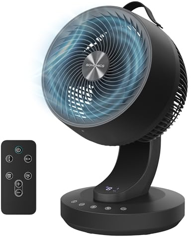 SONGMICS Air Circulator Desk Fan, 20 dB Quiet Fan for Bedroom, LED Display and Remote Control, Efficient Cooling and Air Circulation, 70° Oscillating, 8 Speeds, 12 h Timer, Ink Black XFC001B1UK