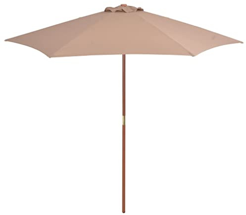 Parasol de jardin en bois - 270 cm - Taupe - Avec protection UV et tissu solaire robuste - Cordon - Voile d'ombrage