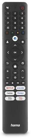 hama Télécommande Universelle pour téléviseurs TCL IR Apprentissage 6 Touches (Netflix, vidéo, Disney+, Youtube) Portée de 10 m Noir
