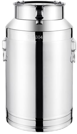 Stainless Steel Milk Can 5L, Bucket with Lid Secure Buckle Lifting Ring Non-Slip Dustproof Jug for Food Liquid Storage