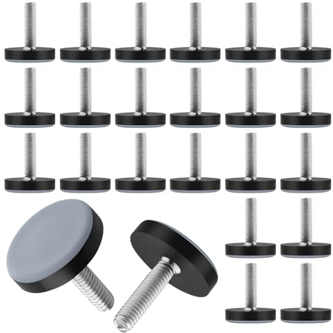 JTgugu 24x Möbelgleiter Teflon PTFE Stellfüße M6 Ø 25mm | Teflongleiter Zum Schrauben Möbelfüße Gleiter mit Gewinde, Verstellbare Nivellierfüße Möbel, für Stühle Tisch Schrankbe