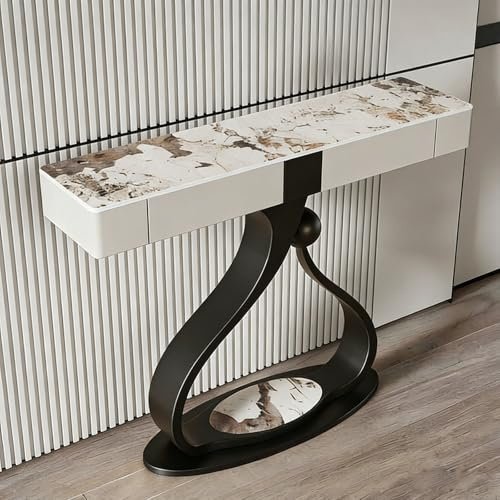 LIHDNGXM Consolle Contemporanea A Mezzaluna Con Ripiano, Piano In Pietra, Tavolo Per Divano Rettangolare Stretto, Decorativa Per Soggiorno, Ingresso, Corridoio(Black A,100x35x92cm)