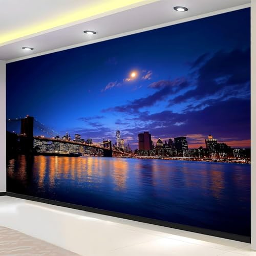3D Fotomurales Vista Nocturna de Nueva York 200x140 cm Decorativos Papel Pintado Panorámico Mural Ciudad de Nueva York Tejido No Tejido Decoración de Pared Murales Moderna de Diseno w.4173