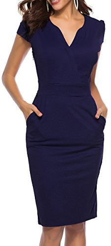 CEASIKERY Crayon de Cocktail rétro pour Femmes d'affaires au Travail Robe décontractée au Bureau, Marine, XL