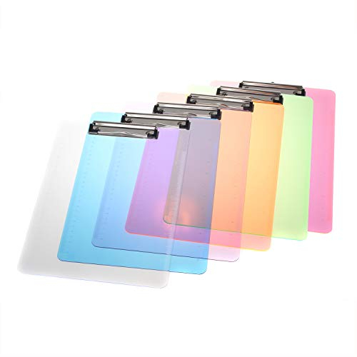 6 Pièces Porte-bloc A4 avec Pince, Transparent Plastique Clip planches pour papier d'écriture Memo des dossiers, Planchettes à pince Idéal pour le Travail Quotidien, 6 Couleurs, TKD8000