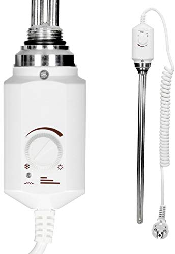 ECD Germany Termostato Regolatore Elettronico di Temperatura per Radiatori da Bagno 1/2 Bianco Acciaio Inox 600W Riscaldatore Elettrico Resistenza Elettrica Scaldasalviette Asta Riscaldante