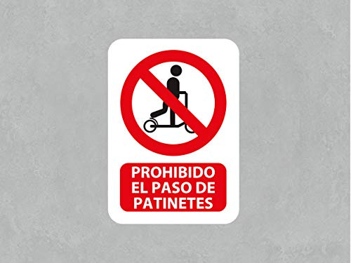 Señal de Prohibido el Paso de Patinetes | Medida 14,85x21cm | Señaletica en Material Aluminio Blanco Resistente de 3mm | Duradera y Económica