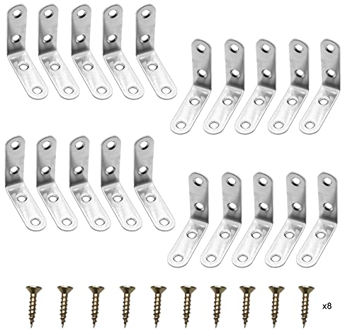 munloo 20 Stück Winkelverbinder, Edelstahl Winkel, 50x50mm metallwinkel, 90 Grad L förmige Möbel Winkel, Mit Schraube für Anbau Winkel Bracket