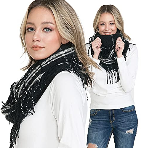 BASICO Fall Winter Scarfs for Women Plaid Infinity Scarf for Cold Weather Circle Loop Scarves (Black)