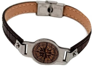 OTTAGONO Pulsera plana de piel con central redonda surtida (= rosa de los vientos, ancla, árbol de la vida) (MIB0004)