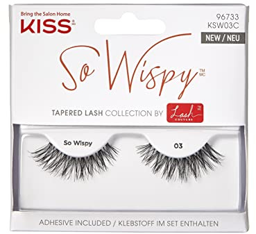 Kiss Lash Couture So Wispy Collection 1 Pair of Volumizing Fake Lashes, Style 03, with Tapered Ends and Aloe Infused Lash Glue