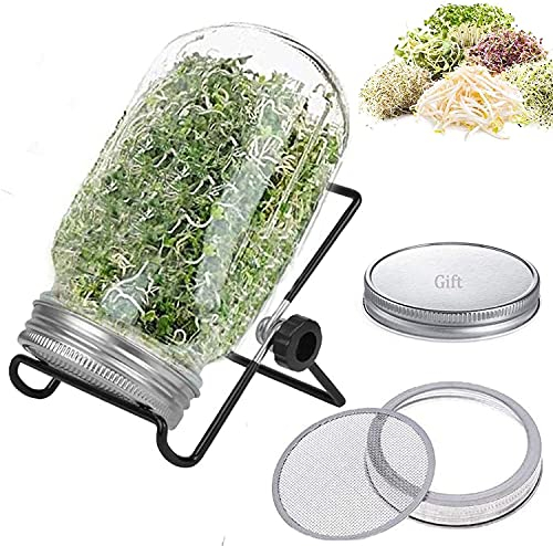 ZPPLD Sprossenglas Keimglas,Sprouting Jar Set,Komplettes Keimglas Set mit Ständer, 900ml Keimglas für Sprossen,Freie Verschlussdeckel | Vegan | Ganz einfach zuhause Sprossen ziehen