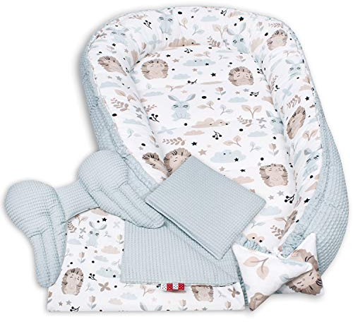 PaLulli 3-TLG Baby Ausstattung-Set Kuschelnest Babynest 95x55cm Baby-Matratze Kuscheldecke Babybett 100% Baumwolle Hypoallergisch Für 0-8 Monate