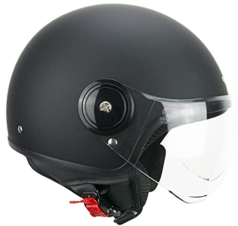 SKA-P Casco Demi Jet visiera sagomata, 1WH WOLLI Mono, Nero opaco L (58cm)