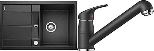BLANCO METRA 45 S – Rechteckige Granitspüle aus SILGRANIT für die Küche – für 45 cm breite Unterschränke – grau – 513035 & DARAS-S Küchenarmatur, Silgranit-Look, Hochdruck, anthrazit, 1 Stück, 517732