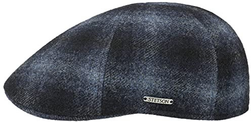 Stetson Texas Walcott Wool Check Flatcap Schirmmütze Schiebermütze Wollcap Herren - Made in The EU mit Schirm, Futter Winter Herbst-Winter - S (54-55 cm) schwarz-blau