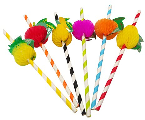 Pajitas de Papel, Pajas Decoración de Cóctel 50 Pack 19.7CM 3D Frutas Pajitas Fiesta de Decoración para Cocktail Bebidas Tropicales Fiesta de Cumpleaños Celebración Bodas