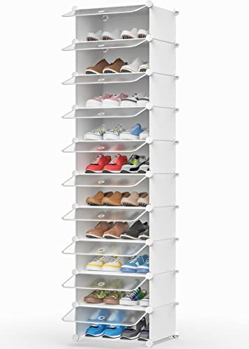 HOMIDEC Schuhregal mit 10 Ebenen, Schuhschrank Schmal Schuhaufbewahrung für Flur Schlafzimmer Eingang, Weiß und Transparent