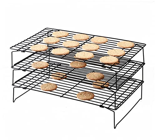 Dproptel Cooling Rack, 3 Tier Non Stick Cake Cooling Tray, Stainless Steel Baking Rack Cooler, Wire Cooling Rack with Folding Legs for Baking Biscuits Bread Cake, Black