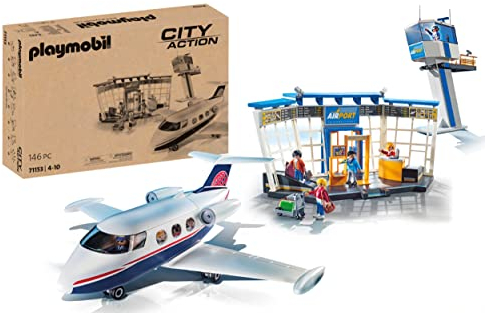PLAYMOBIL City Action 71153 Flughafen mit Flugzeug und Tower, Mit 2 in 1 Wendekarton als umweltfreundliche Verpackung, Spielzeug für Kinder ab 4 Jahren [Exklusiv bei Amazon]