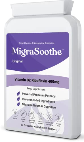 Bespoke Biotics Premium Vitamin B2 Riboflavin 400 mg per Capsule - Migrasoothe-B Migraine Tablets UK Made Migraine Relief, Stress, Tremors & Energy Vegan. Nice UK Gov Recommended Vitamin B2 400 (60)