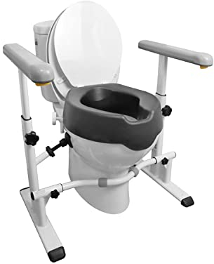 KMINA - Toilettensitzerhöhung 10 cm, Breitenversetellbares Toilettengestell, WC-Aufstehhilfe, Toilettenstütz, Stützhilfe