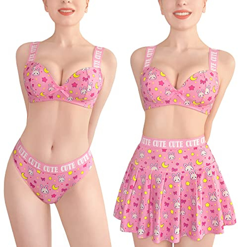 LittleForBig Ensemble Femme 3 Pièces Bralette Jupe Culotte Taille Haute | Tenue Mix & Match, Usagi Design, Pièces Portables Ensemble ou Séparément, Tissu Stretch Douce, Confortable et Personnalisable