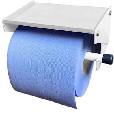 MegaMaxx Dispensador de rollos azul montado en la pared, soporte de rollo azul con estante de almacenamiento, dispensador y soporte industrial de toallas de papel, ideal para oficina, hogar, almacén