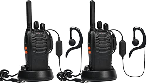 Pofung PT88E Walkie Talkie PMR446 Lizenzfreies Zwei-Wege-Radio, 16-Kanäle Long Range Walkie Talkies mit Ladestation und Ohrhörern (schwarz, 2-Pack)
