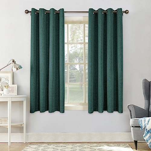 CUCRAF 100% Blackout Curtains Dark Green Thermal Curtains 54 Inch Drop 2 Panels Soft Texture Energy Saving Sun Blocking Eyelet Curtains for Bedroom Living Room 46 X 54 Inch