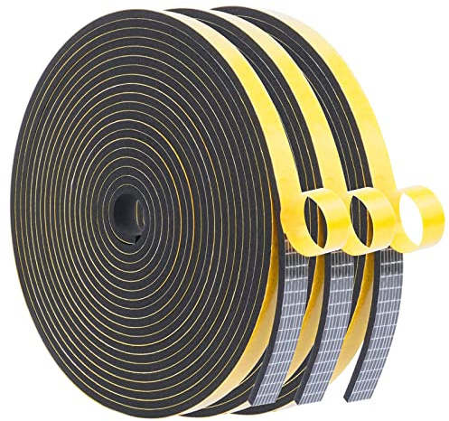 WochiTV Foam Tape Weather Stripping 10mm(W) x 3mm(T), Insulation Soundproofing Strips Tape Gasket Seal for Doors and Window Jamb, Sliding Door Frame, Total 15m (3 Rolls, 5M Long Each)