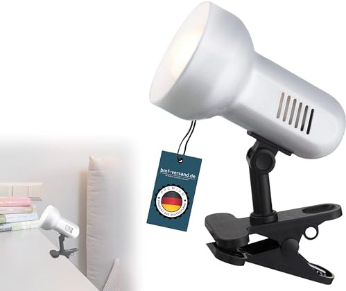 bmf-versand® Schreibtischlampe zum Klemmen - Flexibler Klemmstrahler in Schwarz für Tisch, Regal oder Bett – E27 Fassung