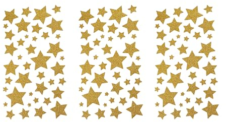 LJFEA 3Pcs Weihnachten Stern Aukleber Glitzer Weihnachtssticker Gold Glitzerstern Sticker Selbstklebend Aufkleber zum Basteln für DIY Weihnachten Weihnachtskarten Weihnachtstüten