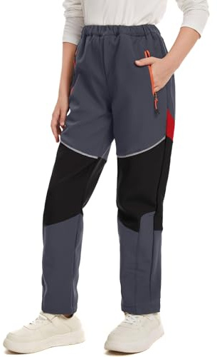 Waterproof Trousers Kids Fleece Lined Girls Boys Cargo Soft Shell Trousers Insulated for Winter Outdoor Hiking Skiing #1510-Grey-M