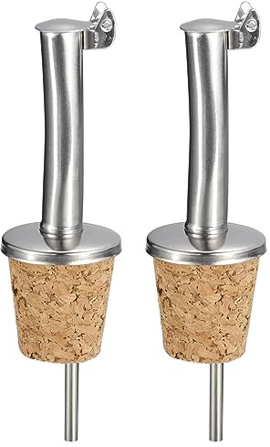 sourcing map Stainless Steel Bottle Pourers, 2Pcs Auto Flip Olive Oil Spout, Cork Design Wine Bottle Stoppers, for Pours Liquid, Olive Oil, Wine, Vinegar