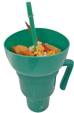 tinysiry Snack and Drink Cup 2 in 1 Tumbler with Snack Bowl, Leakproof Cup Reusable Cinema Beverage Popcorn Cup for Travel, Home, Stadium Tumbler for Popcorns and Drinks Dark Green