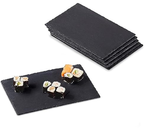 VIRSUS Piano Rettangolare in Ardesia Naturale 1199, Misura 20x30 cm, Rivestimento impermeabile, 4 Piedini Antiscivolo, Piatti da Servita, Vassoio Tovagliette sottopiatti per Dolci, Sushi (6)